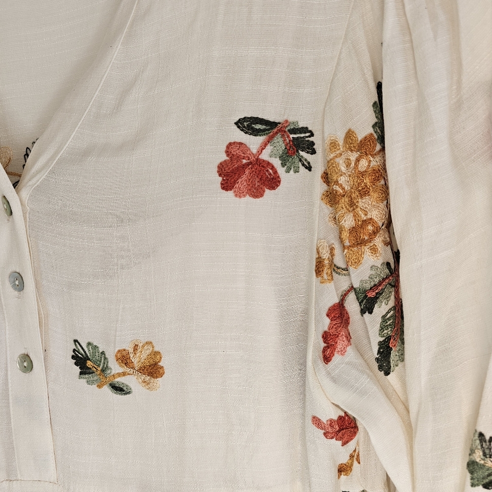 NWT Figueroe & Flower Floral Beige 3/4 Sleeve Embroidered Tier  Dress Size Large - Picture 4 of 11